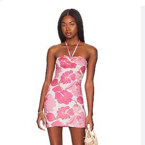 NWT More To Come Ariella Halter Mini Dress Pink Floral tropical print Revolve M